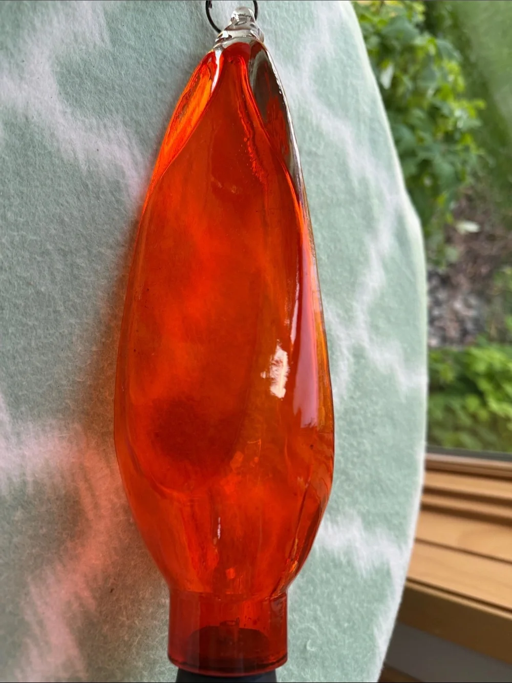 Orange Glass Decorative Window Hummingbird Feeder with Cedar Hook